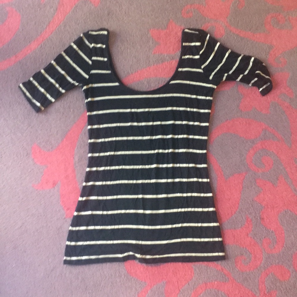 Striped White and Navy Blue Shirt
